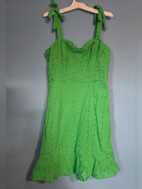 BCX Bright Green Eyelet Tie-Shoulder Mini Dress Medium